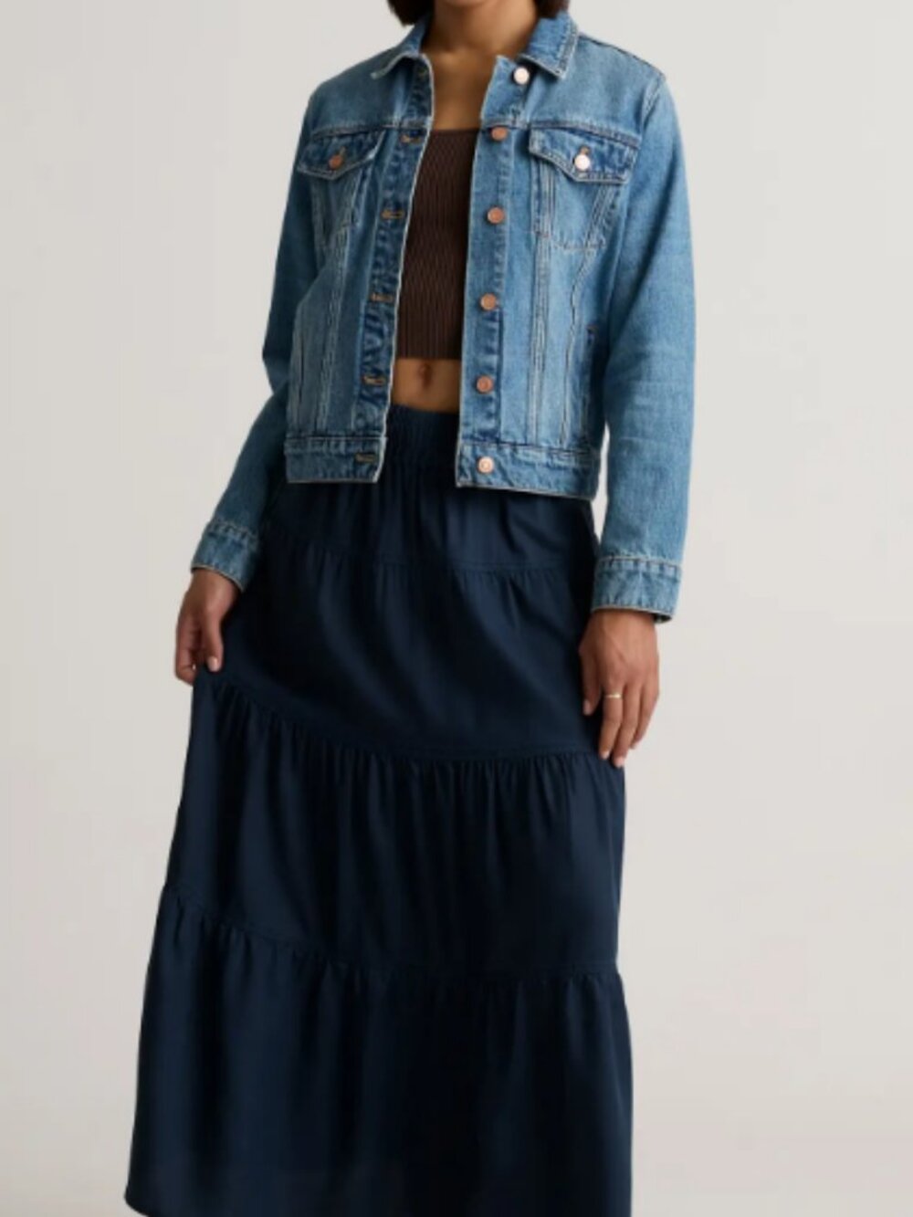 NWT Quince Tencel Tiered Maxi Skirt in Midnight Blue